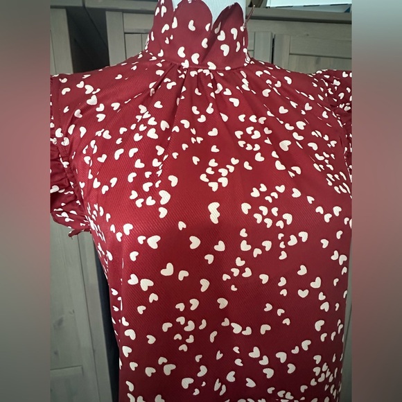 Heart print , red and white  Tiered Maxi Dress with Flutter Sleeves - Picture 4 of 12